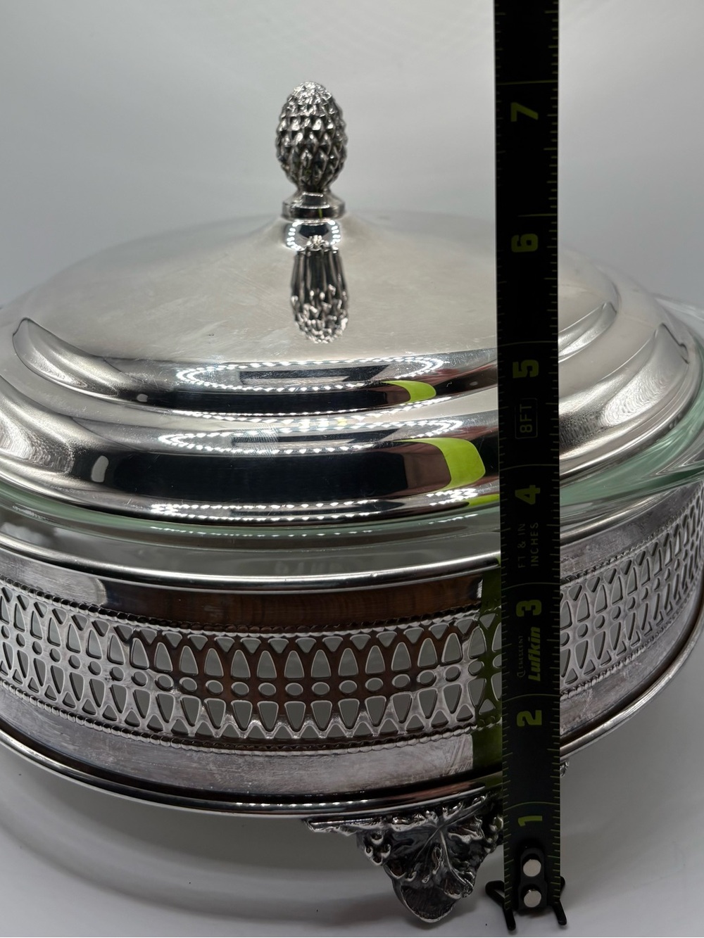 Vtg Pyrex 023 1 1/2 Qt Casserole Dish with Sheffield Silver Co Stand And Lid - Picture 15 of 16